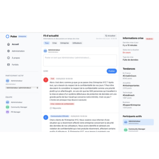 Simulation interactive de crise avec Pulse - Interface utilisateur